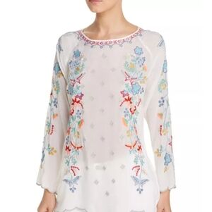 Johnny Was White Floral Embroidered Blouse